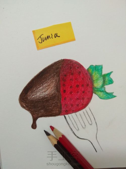 手把教你画彩铅1—巧克力草莓 第8步