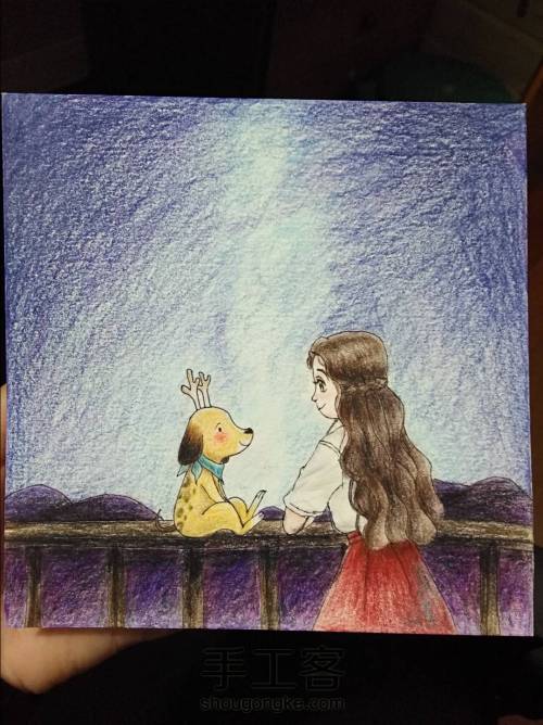 彩铅画星空—女孩和小狗 第27步