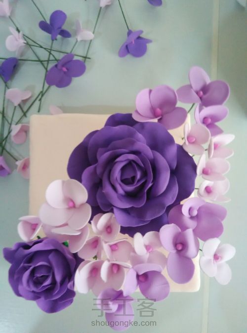 优雅紫色黏土永生花盒 第28步