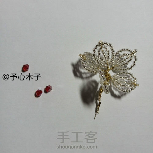 【星星原创】发钗白梅花簪子，银色小米珠花瓣红色花蕊，中国风~ 第13步