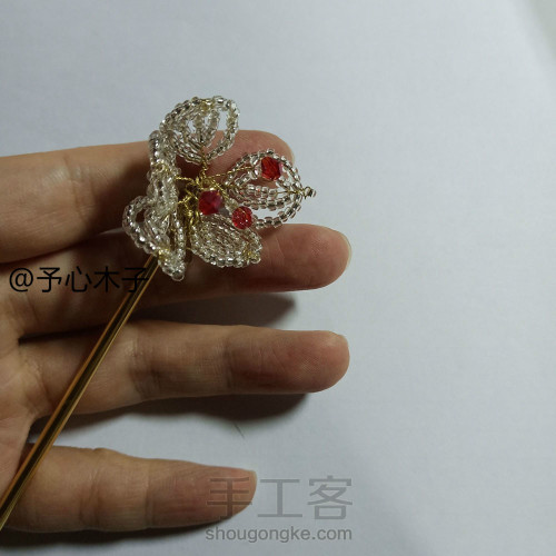 【星星原创】发钗白梅花簪子，银色小米珠花瓣红色花蕊，中国风~ 第18步