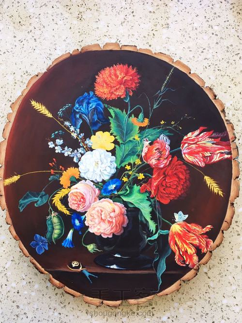 手绘原木 复古油画风格。 第1步