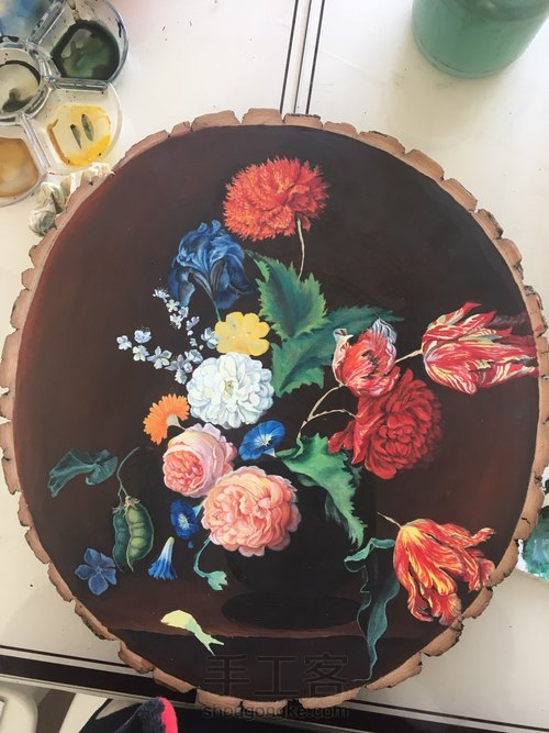 手绘原木 复古油画风格。 第4步