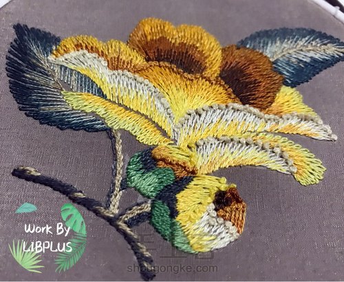 单面刺绣手帕～黄色木棉 第11步