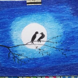 油画棒手绘《月光下的小鸟》