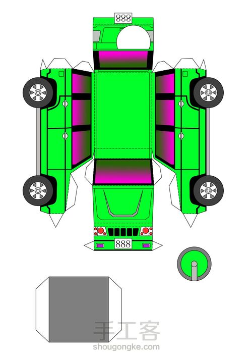 改进版越野车纸模手工制作教程 附带图纸 第7步