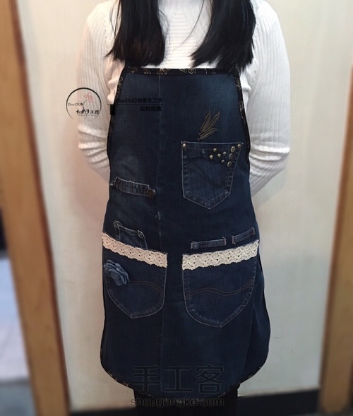 旧物改造 牛仔围裙 第2步