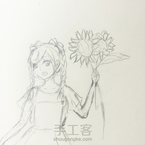 【Lu☆】彩铅手绘向日葵小女孩 第4步