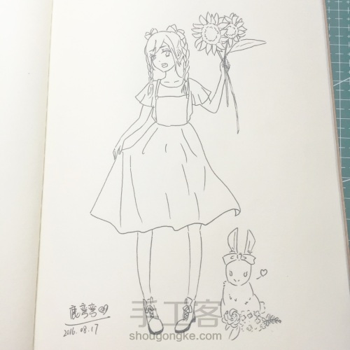 【Lu☆】彩铅手绘向日葵小女孩 第6步