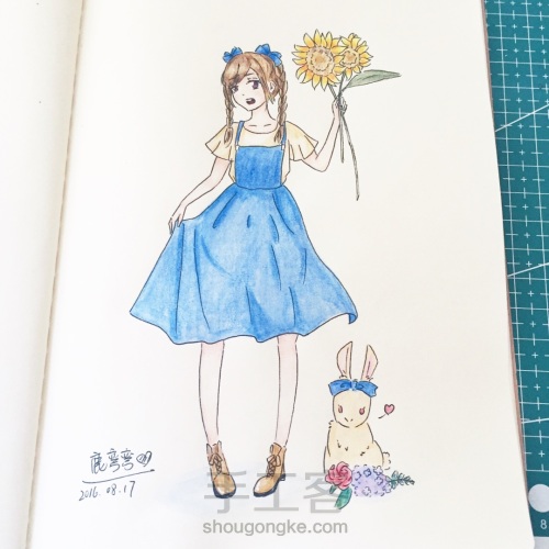 【Lu☆】彩铅手绘向日葵小女孩 第17步