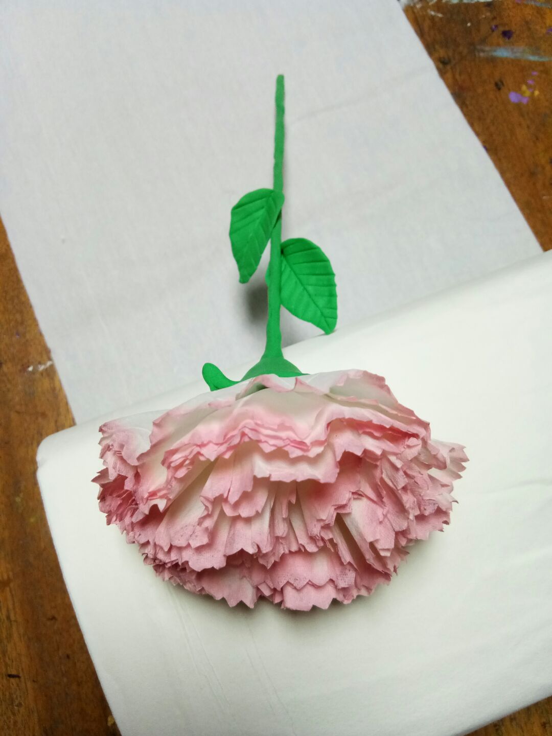 家里没皱纹纸也可以动手做母亲节的专属花-康乃馨!有纸巾和水彩笔就行了