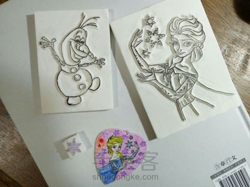 【橡皮章+热缩】ELSA和雪宝 第1步