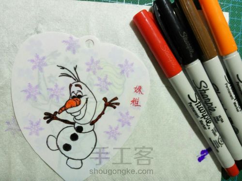 【橡皮章+热缩】ELSA和雪宝 第24步