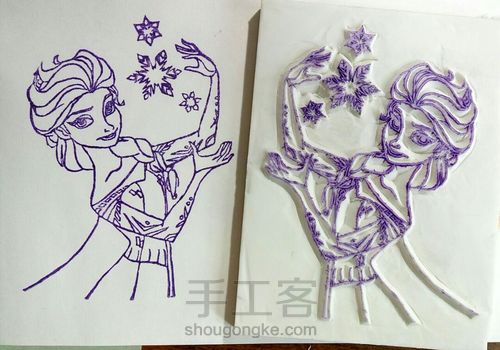 【橡皮章+热缩】ELSA和雪宝 第3步