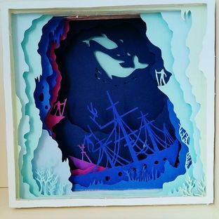 渐变色纸雕《海蓝时见鲸》