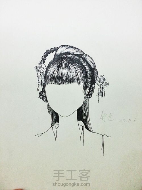 古风妹子的线描画 /舒意。 第6步