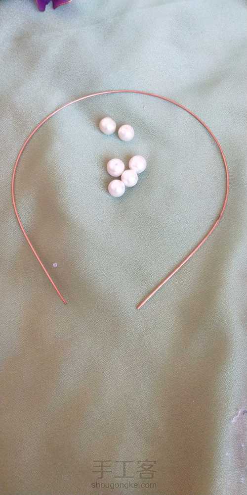 网红珍珠烫花耳链发箍 第1步