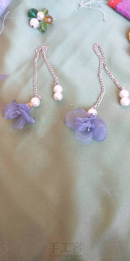 网红珍珠烫花耳链发箍 第17步