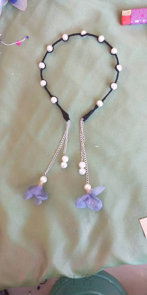 网红珍珠烫花耳链发箍 第18步