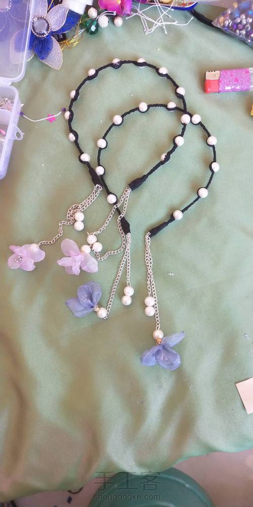 网红珍珠烫花耳链发箍 第19步