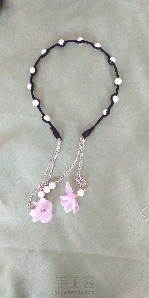 网红珍珠烫花耳链发箍 第20步