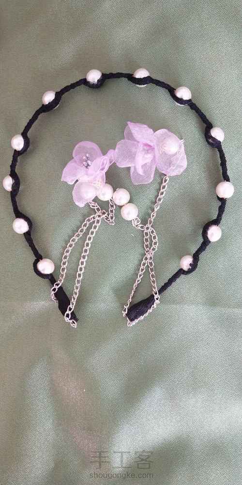 网红珍珠烫花耳链发箍 第21步