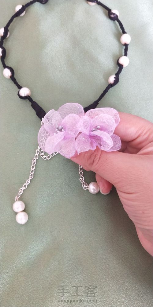 网红珍珠烫花耳链发箍 第22步