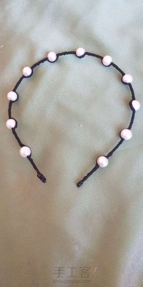 网红珍珠烫花耳链发箍 第3步