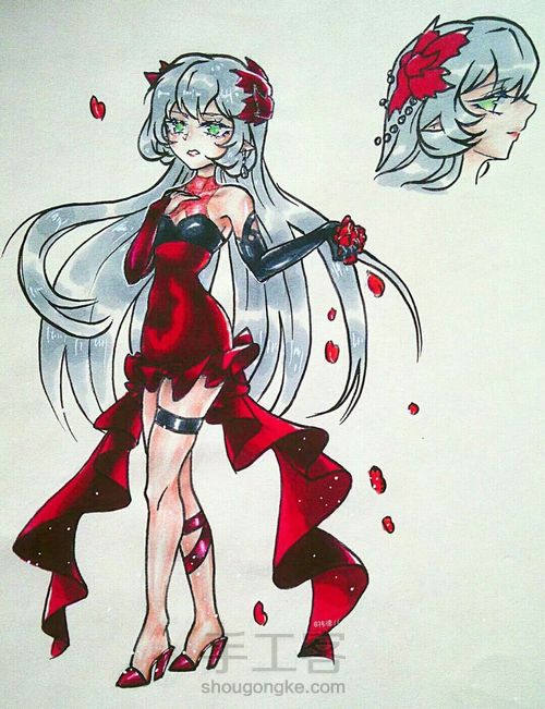 简单马克笔上色～卡通萌妹子手绘 第24步