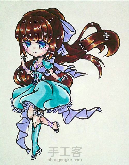 简单马克笔上色～卡通萌妹子手绘 第25步