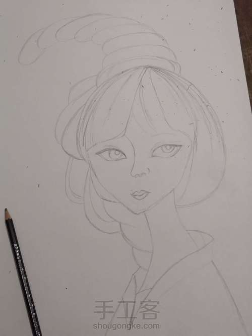 手绘彩铅《长发姑娘 》 第3步