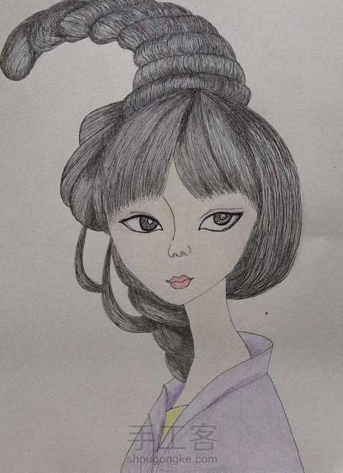 手绘彩铅《长发姑娘 》 第6步