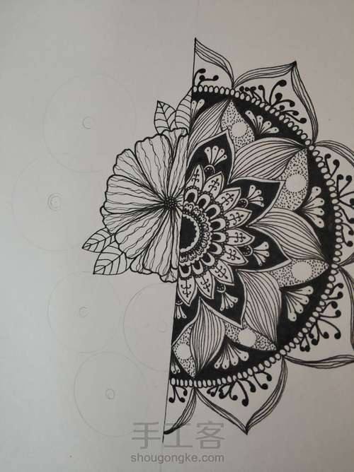 禅绕画(圆形与花的组合) 第6步