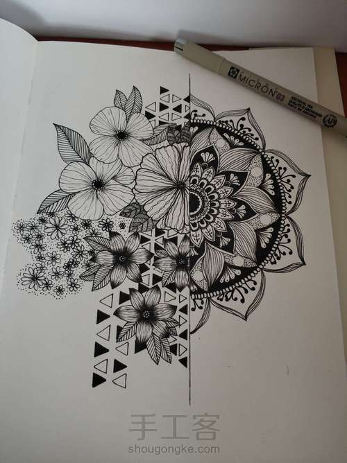 禅绕画(圆形与花的组合) 第7步