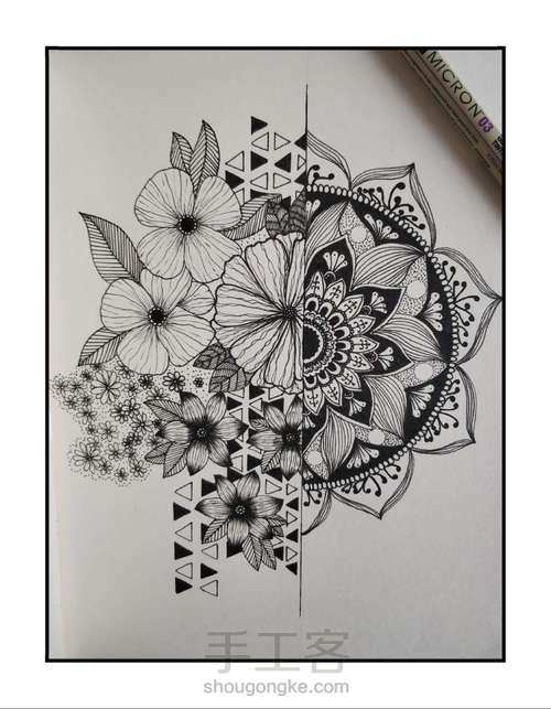 禅绕画(圆形与花的组合) 第8步