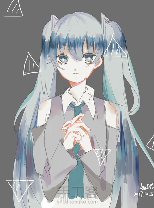 [超详细]手把手教你画一只初音 第16步