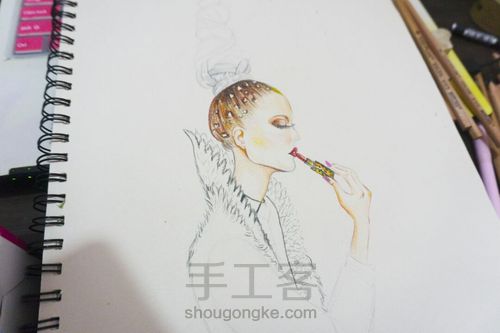 彩铅插画，毛茸茸的豹纹， 第6步