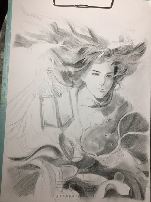 彩铅古风人物 第3步