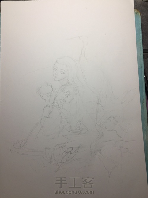 彩铅古风人物【3】 第2步