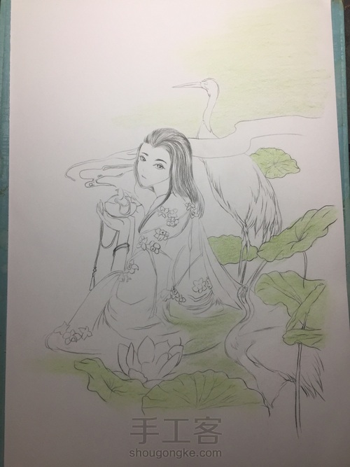 彩铅古风人物【3】 第4步