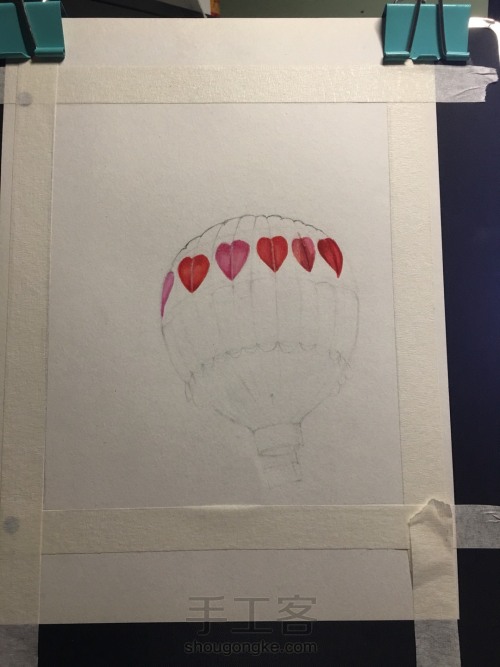彩铅美丽的热气球 第1步