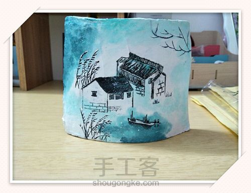 瓦片画:水墨水乡 第10步