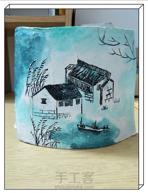 瓦片画:水墨水乡 第13步