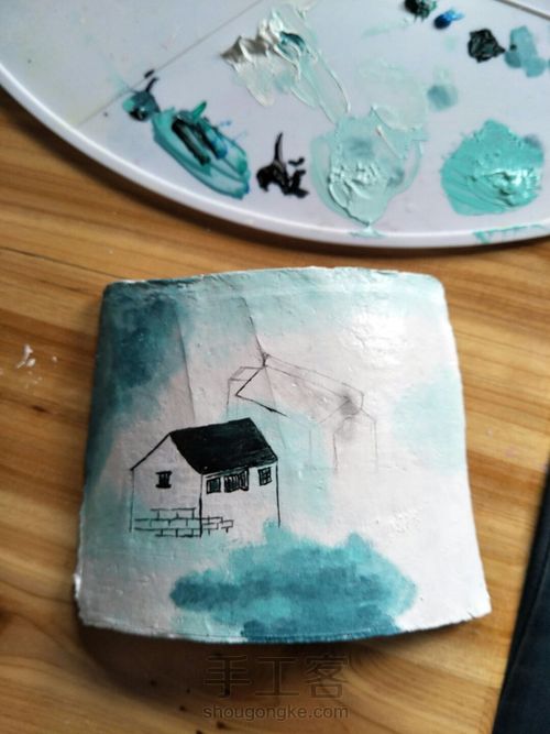 瓦片画:水墨水乡 第8步