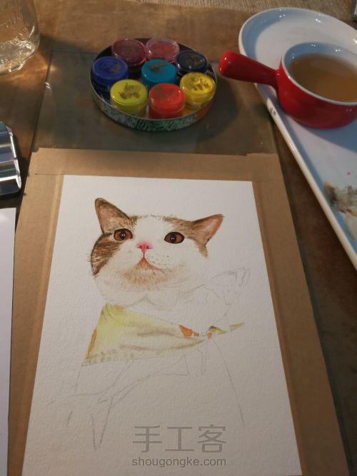 水彩手绘猫咪 第9步