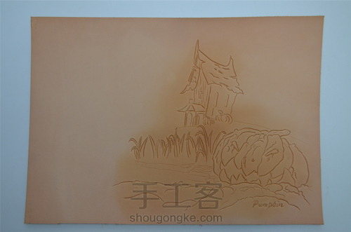 【万圣节南瓜】皮雕记事本笔记本 第5步