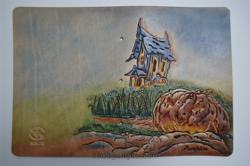 【万圣节南瓜】皮雕记事本笔记本 第22步