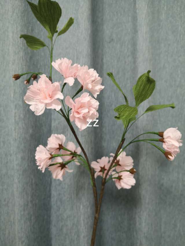 樱花是春天最美的花儿，只是开放的时间太短了，就用皱纹纸做一枝樱花，留住春天😊