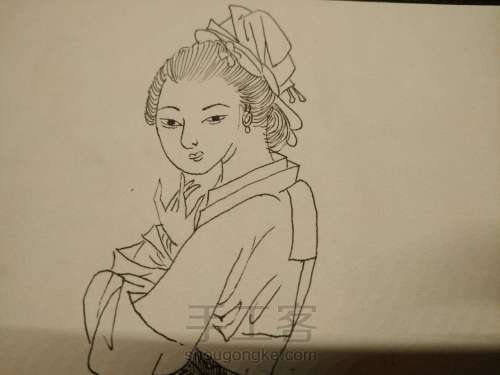 线描古风侍女图绘画过程 第5步