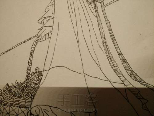线描古风侍女图绘画过程 第8步